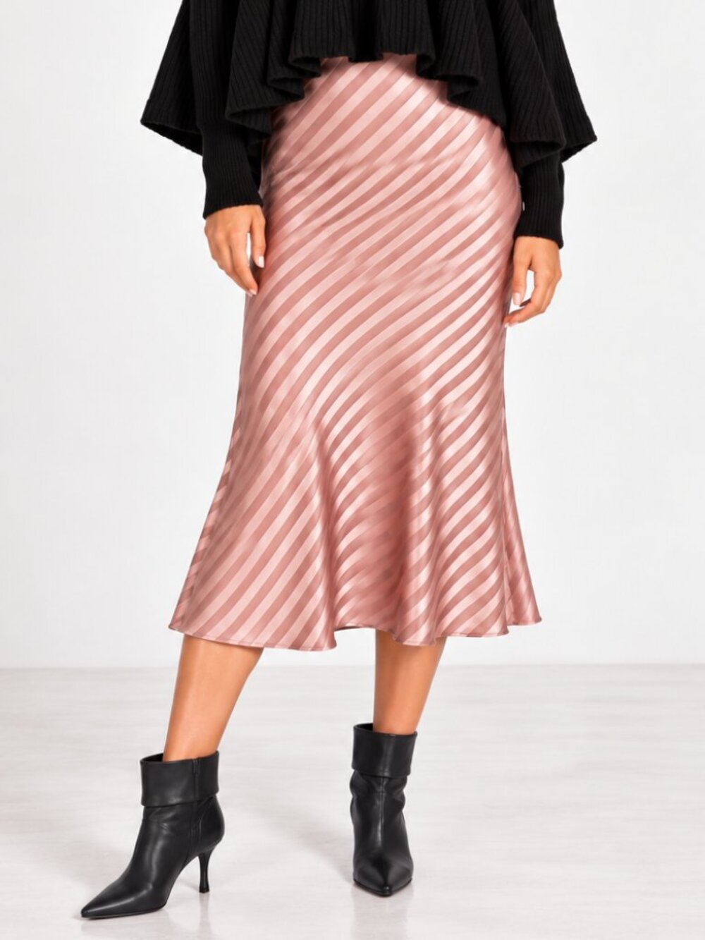 TOPSHOP Slip Skirt Bias Stripe Satin Slip Pink Midi Skirt SZ 8 US NEW